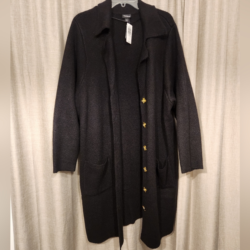 Torrid sweater midI coat with tortoise buttons NWT